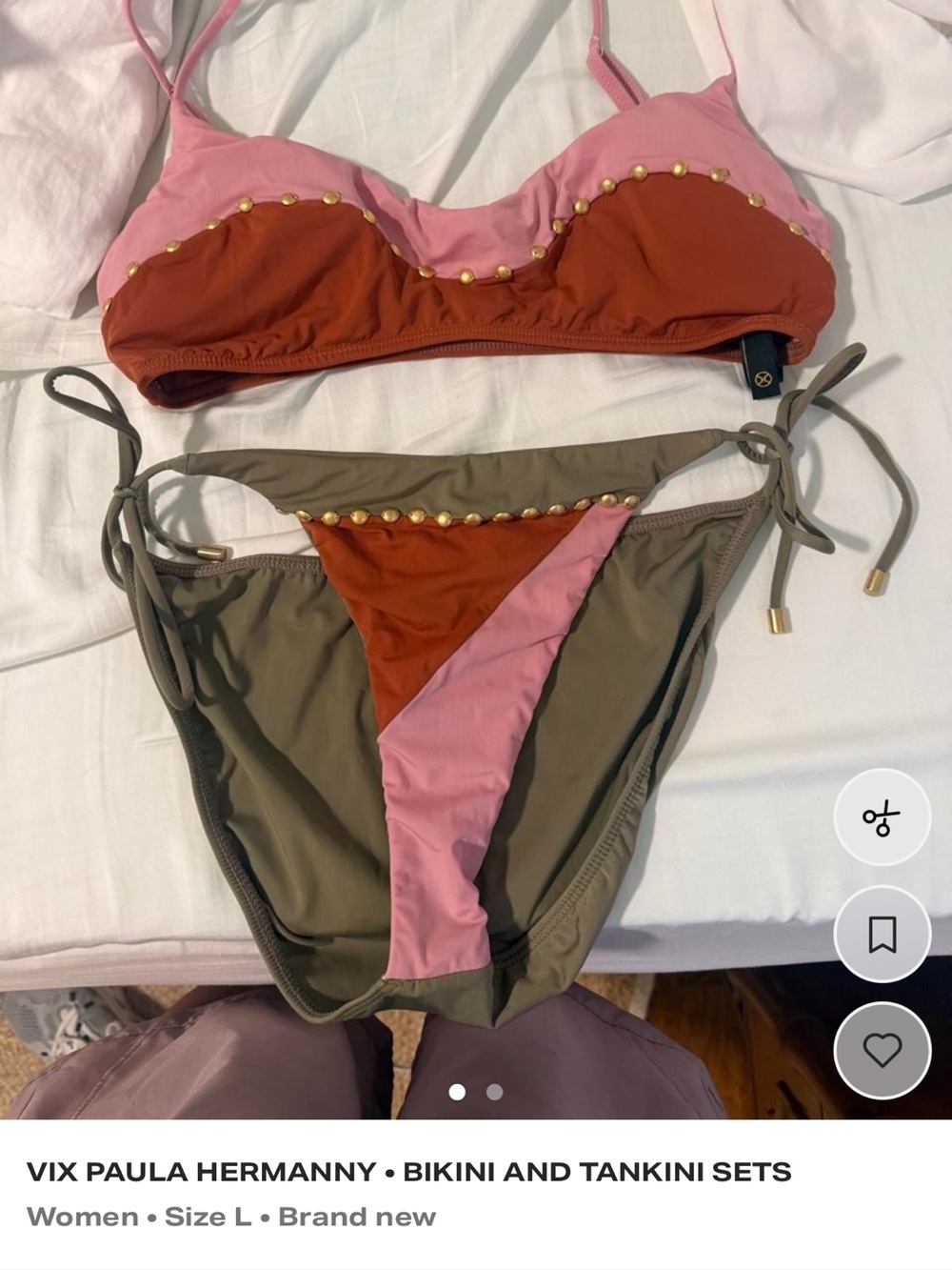 VIX Paula Hermanny Colorblock Bikini Set — Pink, Rust & Olive
